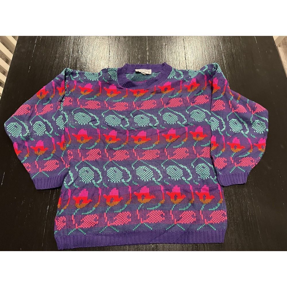 Vintage Hemp Brand Sweater Medium Retro Knitted Pattern‎ Sweater